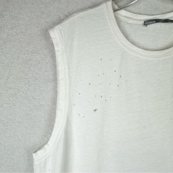 VINCE  Distressed Muscle Tank Top In White Size L Sporty Athleisure Casual Layer - Picture 4 of 13